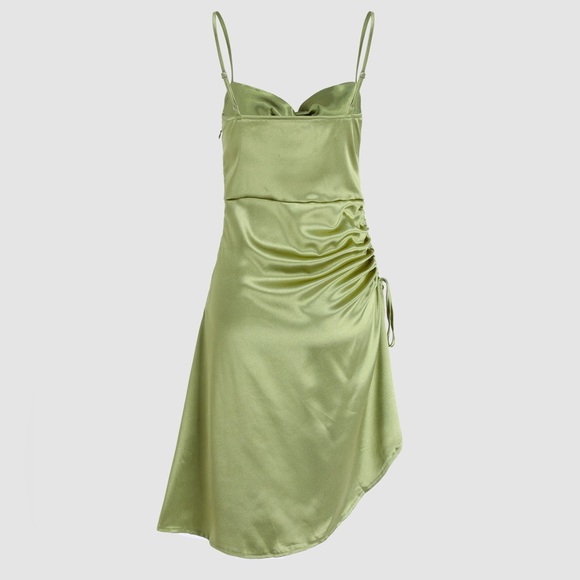 CIDER Light Green Satin Cut Out Ruched Cami Dress - BRAND NEW - Picture 2 of 3